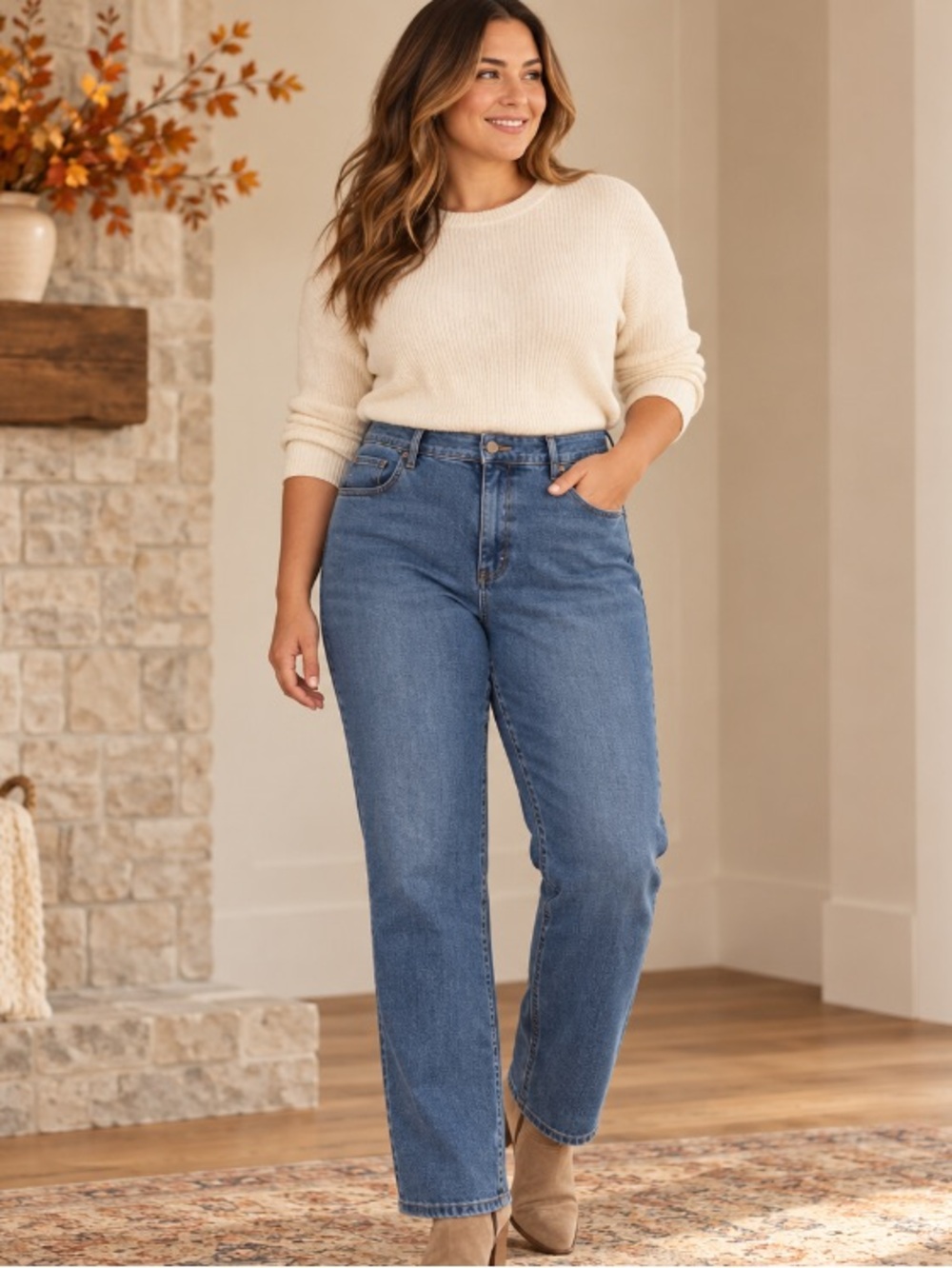 Soft Surroundings Straight Leg high rise Jeans Size 14 Medium Wash Stretch Denim